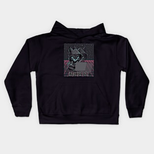 Hacker Cat. Mysterious looking Hacker Cat. Cool futuristic design with holographic shadow effect Kids Hoodie